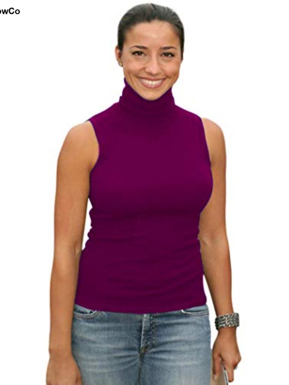 Women's Soft Cotton Mock Turtleneck Sleeveless Tank Top